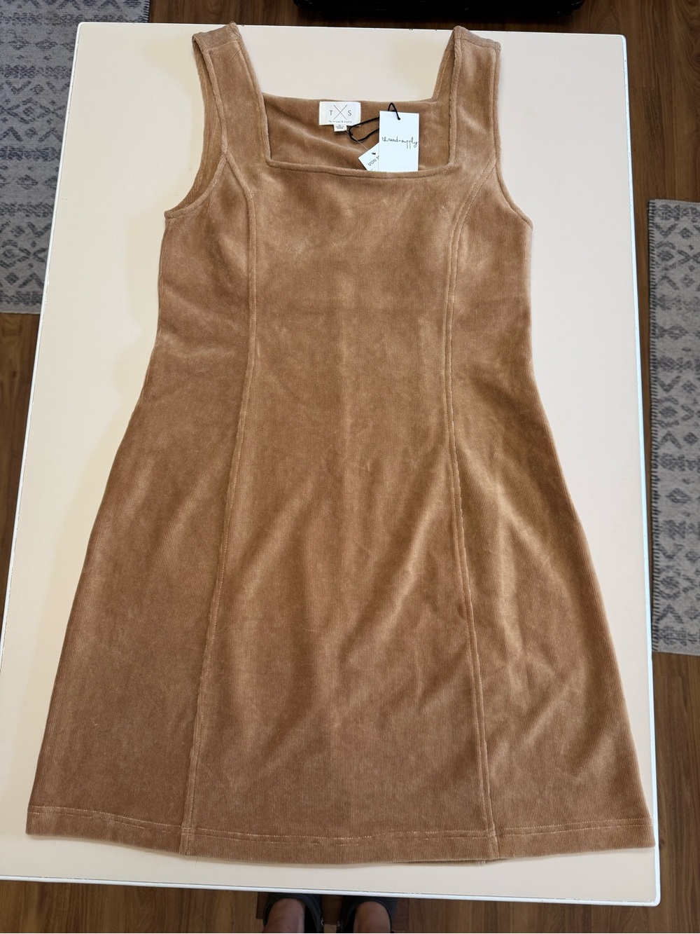 Thread & Supply Camel Corduroy Square Neck Mini Dress - Picture 2 of 6